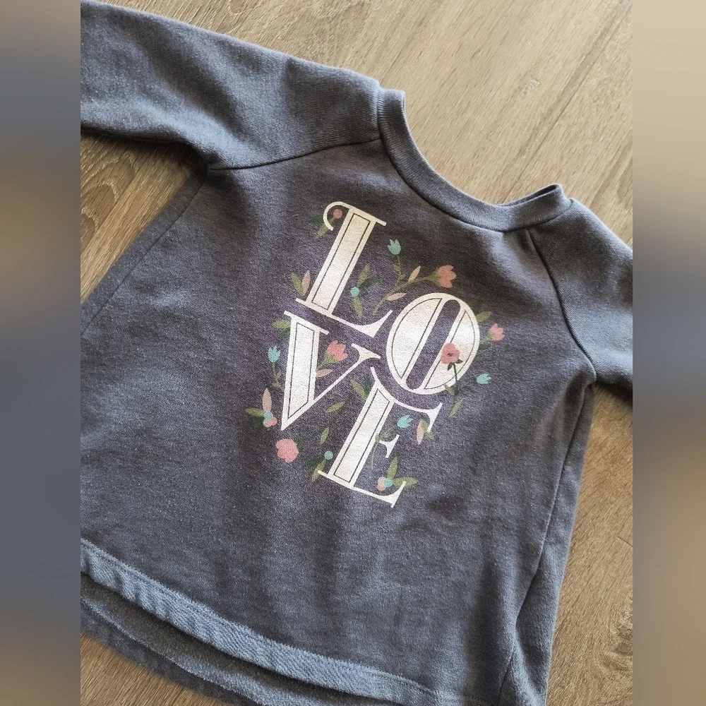 Old Navy Love Graphics Floral Print Pullover Sweatshirt Top Gray Size 0-3 Months